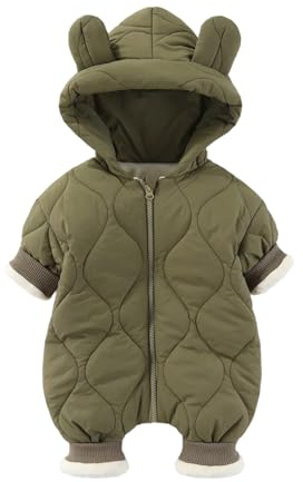 JiAmy Baby Snowsuit Fleece Winter Snow Suits, Bear Hooded Romper Cartoon Baby Girls Boys Clothes Outfits Green 12-18 Months