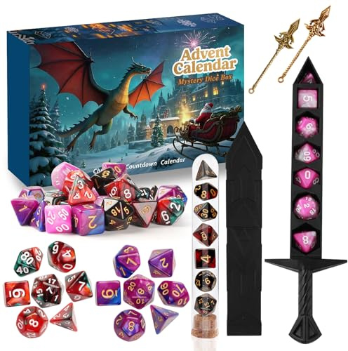 Dice Advent Calendar 2025,Polyhedral Dice Set Advent Calendar for Adults Men Teens,24 Days Christmas Countdown Calendar For Gamers Role Players