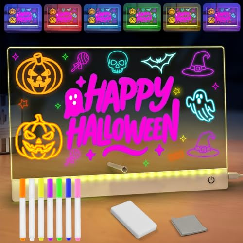 AIRUEEK Tablette Lumineuse Dessin Enfant, 30x20cm Tableau Lumineux，Tablette Ecriture Enfant En Incluant 7 Surligneurs, Grand Choix De Cadeaux Pour Enfants, Maison, Bureau Et Décorations De Fêtes