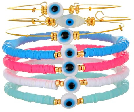 WFKKMEQ Stackable Friendship Bracelets, Colorful Beads Bracelet, Bohemian Stretch Bracelets, Beach Surfer Bracelet, Jewellery for Women Girls