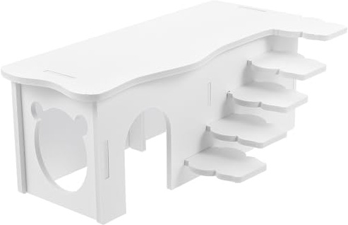 VALICLUD Maison pour Hamster en PVC Blanc Petit Modèle Plateforme en Échelle Cachette Ludique et Solide pour Chinchillas et Cobayes Décoration de Cage Sécurisée et Confortable