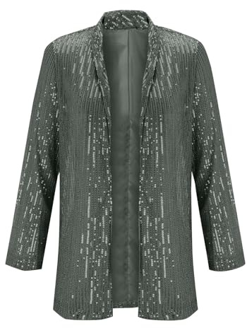 Generisk kavaj för kvinnor, elegant festlig glitter, paljettjacka för damer, glitterblazer med revers krage, paljettblazer, trendig kostymjacka, glänsande kavajjacka, karneval, kostym, enfärgad kofta