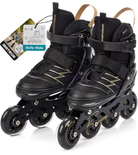 meteor Junior tonåring unisex inline-rullskridskor justerbar 5 storlekar ABEC-9 platina aluminium bakre broms hög stöd ankel skal för nybörjare Buzzy
