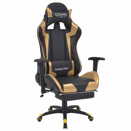 Qnhdfrt Sedia da gaming dorata, moderna sedia da scrivania in ecopelle, regolabile in altezza, con sollevamento a gas e ruote in nylon, poltrona sportiva per gaming e ufficio, 70 x 71 x 136 cm