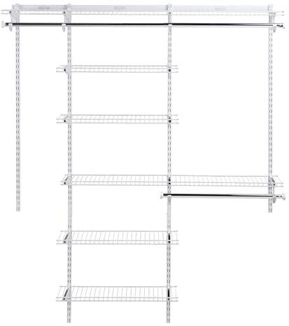 Rubbermaid Configurations Deluxe Custom Closet Kit 3-6 Ft. Adjustable Metal Wire Shelving White Finish Expandable Organization System Hardware Included for Home Closet/Pantry/Laundry/Mudroom