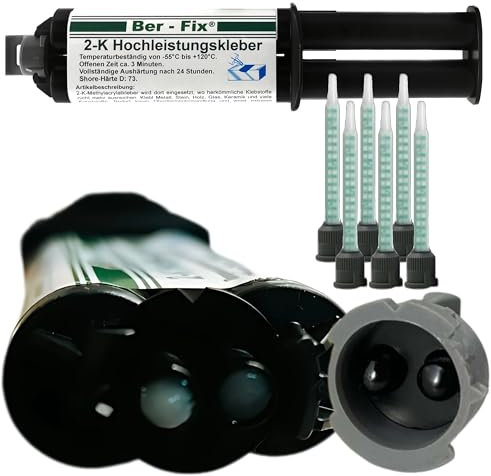Ber-Fix 25g 2K Hochleistungskleber EXPRESS 3 Min mit 6 Spitzen 2K Kleber Kunststoff Metallkleber Extra Stark Metall Pvc GfK Holz Epoxid Harz frei auch als Kunststoff Spachtelmasse
