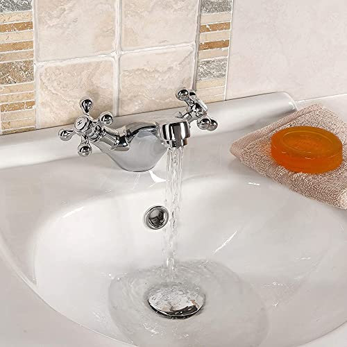 ENKI, Beaumont, BBT0109, Chrome, Bathroom Crosshead Basin Sink Mixer Tap Waste, Traditional Victorian Cross Handle, Solid Brass, Easy Clean, Traditional Design, Easy to Install, 1-Year Guarantee