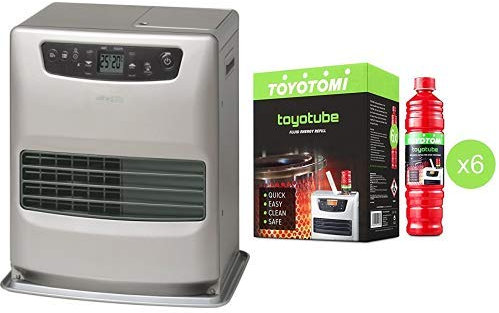 Zibro Lc 32 Stufa a Combustibile Elettronica, 3200 W, Argento, da 21m2-52m2, con Toyotube - Ricarica Rapida per stufe Toyotomi - Confezione da 6 bottiglie da 1,4 L + filtro adattatore