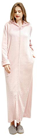 Susenstone Peignoir Femme Polaire A Capuche Robe De Chambre avec Fermeture Eclair Chaud ÉPais Doux Long Peignoir De Bain Homme Eponge Hiver Longue Pyjama (XL, Femme-Rose)