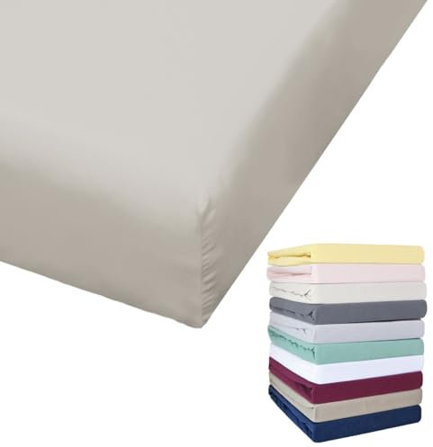 Bierbaum Jersey Spannbettlaken 27cm Steghöhe 90x190-100x200 / 140-160x200 / 180-200x200 cm Grau Gelb Weiß Grün Blau, Farbe:Taupe, Größe:140x200cm Spannbettlaken