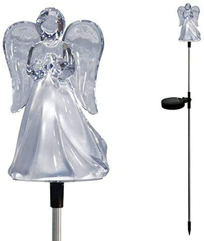 JAYXC HOME Set of 2 Clear Acrylic Angel Solar Garden Yard Landscape Path Stick LED Lights