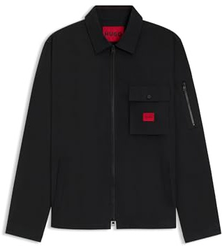 HUGO Mens Emmond Cotton-Blend Overshirt with red Logo Label