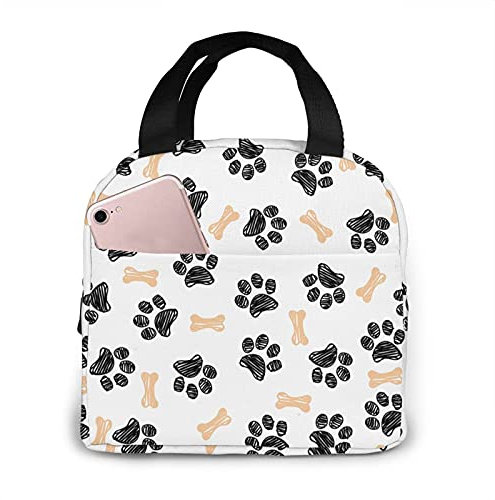 XVBCDFG Fiambrera cálida Bolsa de asas reutilizable Bolsa de almuerzo aislada Bolsa de almuerzo térmica con estampado de pata de perro para mujeres Hombres A