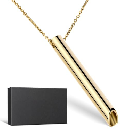 ECtury Höki Halskette Gegen Angst, Anapana Atmungshalskette, Herren Stressabbau Atemkette, Geschenke für Männer Frauen, Kleine Adventskalender, Personalisierte Geschenke (Gold)