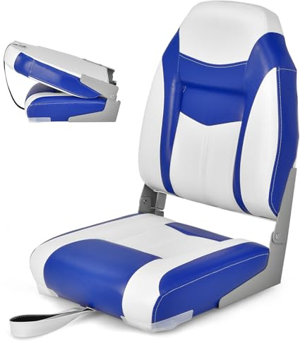 GOPLUS Asiento de Barco, Asiento de Pesca Plegable con Cojín Acolchado Suave y Costuras Reforzadas, Diseño Ergonómico, 115KG de Capacidad para Pesca en Yate (Azul)