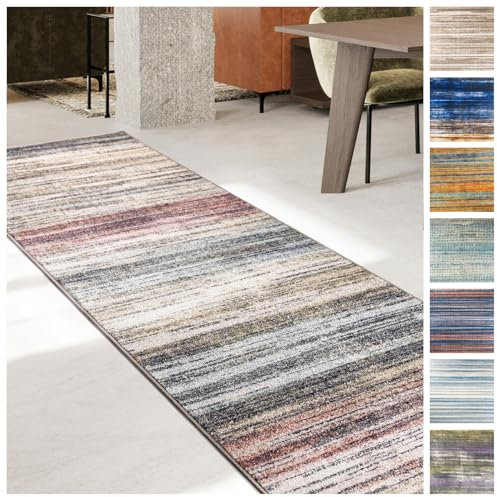 KARAT Teppich Läufer für Küche, Flur & Wohnraum Küchenläufer - Rutschfester Moderner Flurteppich für Wohnzimmer & Schlafzimmer Meterware nach Maß, Beige-Rot, 80 x 150 cm (Cudillero)