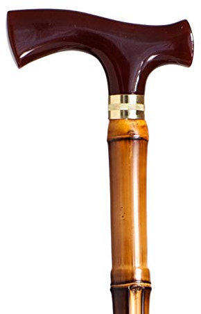 Bastone da passeggio Aiuto Supporto, con finitura elegante, polsino perlescente in conchiglia rossastra e bastone in legno di bambù, molto leggero. Copertura in gomma antiscivolo. Anziani e anziani