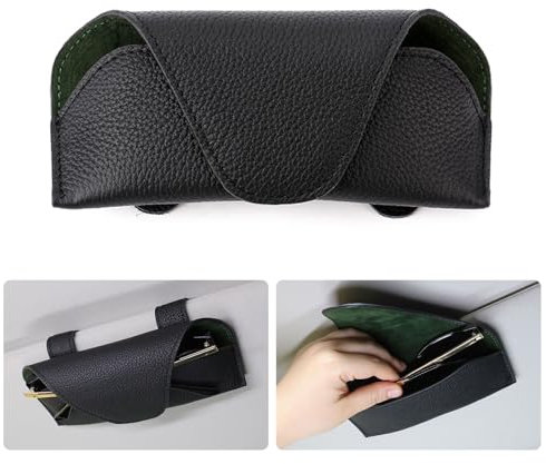 Xiuyer Soporte Gafas Coche, Accesorios Coche, Accesorios Coche Interior, Cuero PU Magnético Clip de Gafas de Sol para Visera de Coche, Universal Accesorios Coche Interior(Negro)