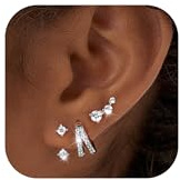 MACACHII Boucles d'Oreilles Femme Argent 925 Plaqué Or 14 Carats, Créoles Mini Clou, Hypoallergéniques Zirconium, Idéal Piercing, Cadeau - Lot de 3