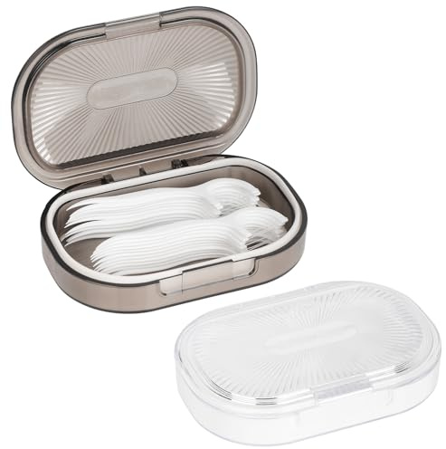 Adorila Travel Cotton Bud Case, 2 Pack (Grey/White) | Removable 4-Way Divider, Slim Hair Tie and Dental Floss Pick Organiser for Wash Bags