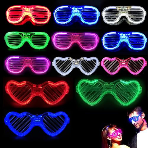 12 Stück Led Brille für Party Neon Partybrille Flashing Leuchtbrille Rave Shutter Shades Brille Festival Outfit Party für Geburtstag, Halloween,Weihnachten,Disco,Konzert,Bar,Verkleidung,Kindergeschenk