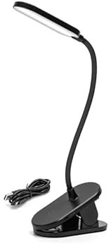 WatioWave Lámpara LED de pinza recargable negra con luz regulable, ideal para lectura, trabajo y ambientes con poca iluminación.