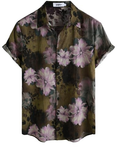 VATPAVE Mens Short Sleeve Button Down Shirts Summer Shirt M BrownPink