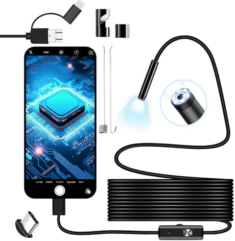 Endoskopkamera 5 mm Kamera mit USB, 6 Einstellbaren LED Lich, 1080P Type C und Micro-USB Stecker 3,5 Meter, Endoskop-Kamera Handy, Endoskop-Kamera Handy Wasserdichtes Ip67 für Android & iOS Tablet