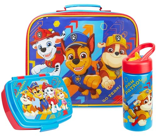 Get Trend Paw Patrol Kids Insulated Lunch Bag 3Pc Set with Reusable Lunch Box & 14.2-oz BPA-Free Water Bottle, Lightweight with Carry Handle & Name Card Window, Gifts for Girls (Multi Paw Patrol)