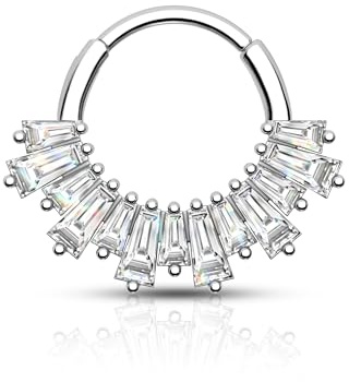 Agrewd Anello per setto nasale minimalista 16G Septum Daith Helix Piercing per naso Gioielli in acciaio inossidabile verde trasparente Helix Orecchini Daith Ear Piercing Gioielli per donne uomini,