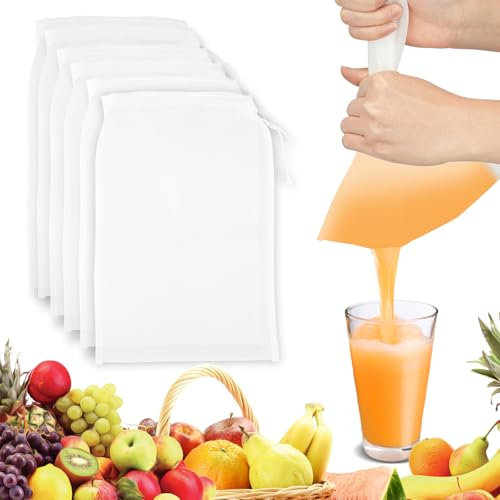 Behiruch 6 Stück Nussmilchbeutel, Käsetuch waschbar, Cheesecloth mit Kordelzug, 20 × 30 cm, Passiertuch Wiederverwendbar Filtertuch für Sojamilch Saft Kaffee Gemüsesaft Abseihtuch