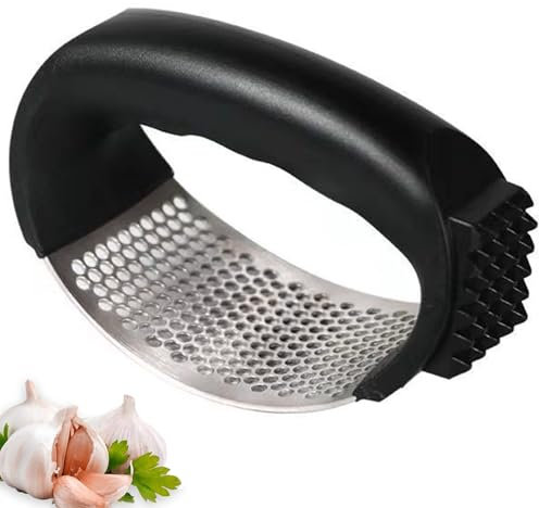 Best Garlic Crusher - Easy to Use Stainless Steel Garlic Crusher and Mincer Chopper - Garlic Press Rocker with Bottle Opener - Heavy Duty Garlic Presser - Durable Ginger Crusher (Black)