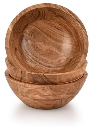 Indus Lifespace Salad Bowl Acacia Wood Set of 3 Salad Bowl for Serving, Fruit Bowls, Elegant and Rustic Design for Home, Kitchen, and Dining (7 x 7 x 3)