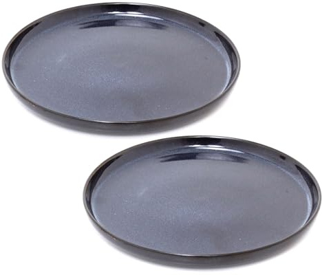 Set of 2 Blue Reactive Glaze Stoneware Plates | Blue Ceramic Side Plates | Microwave & Dishwasher Safe Dinnerware - 21cm