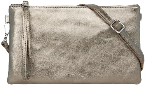 Caspar Elegante Leder Clutch Damen Umhängetasche Abendtasche mit Metallic Finish - CLASSIC LINE - Modell No.717 - Made in Italy, Farbe:platin metallic, Größe:One Size