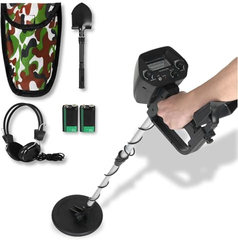 Froadp Kit metal detector per bambini metal detector 78 – 107 cm altezza regolabile metal detector rilevatore di metallo con zaino portatile, pala e cuffie, nero