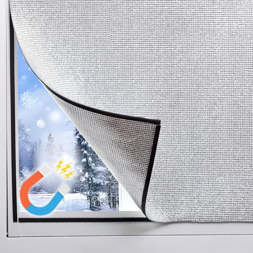 Magnetic Window Insulation Kit Suitable for Winter and Summer,Magnetic Strip and Heat Reflective Aluminum Film Kit Suitable for Home Window,RV Window,Self Adhesive Easy to Install(24x36(61x92cm))