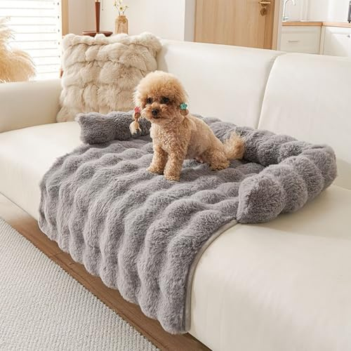Sängorm hundsäng fluffig, kattsäng, hundtäcke soffa med kant, tvättbar husdjurssäng, hundsängar, halkfri, kattsoffa, kattbo för katt små hundar, 75 x 75 cm, mörkgrå