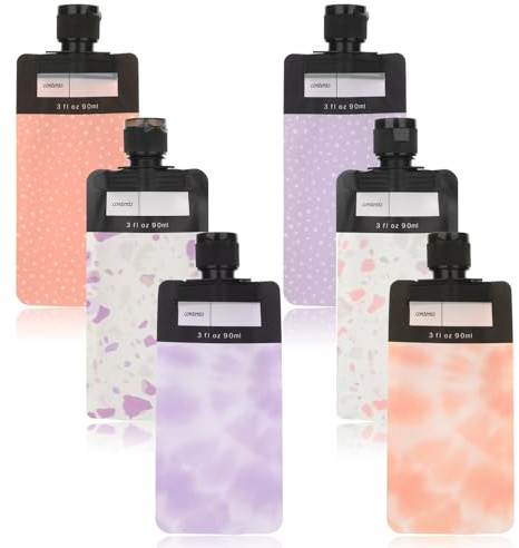 WLLHYF 6Pcs Travel Pouches for Toiletries Refillable Lightweight Leak Proof Empty Squeeze Pouches TSA Approved Stand Up Slim Travel Liquids Shampoo and Conditioner Bottles Pouch Bag