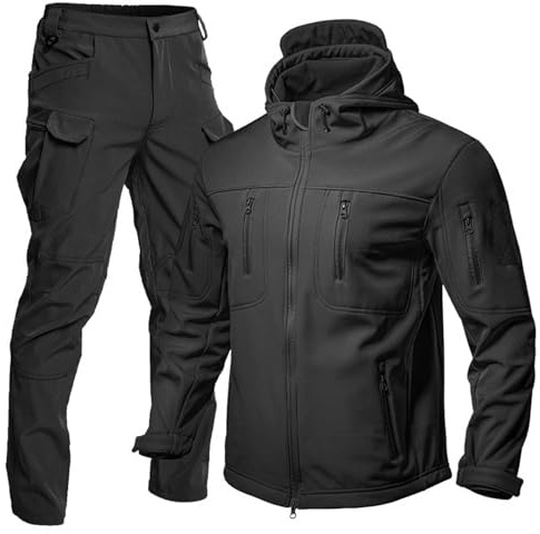 Generisch Traje de pesca para hombre de invierno, traje táctico de forro polar softshell grueso, montañismo, camping, jogging, entrenamiento táctico, juego impermeable, chaqueta y pantalón
