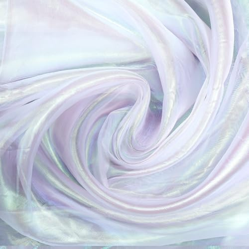 2,2 Yard skimrande tyg, genomskinligt organza-tyg, skimrande paljett spetstyg för gör-det-själv klänning gardin hårband bröllop fotografi festdekoration (vit)