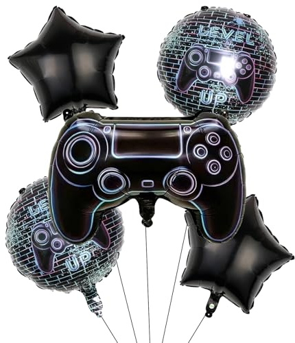 Koboko Gaming Controller Ballonger set, svart med stjärnor, 5 delar, festdekoration