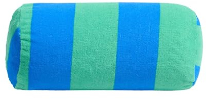 OHS Inflatable Travel Pillow Stripe Bolster Cushion, Gifts for Women Lightweight Compact Portable Back Support Pillow with Soft Microfibre Cover for Sun Loungers Poolside, Blue/Green - 36 x 16 x 16cm