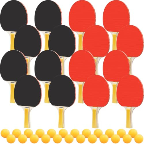 Ping Pong Paddles Set with 16 Rackets & 24 Balls, Table Tennis Bat Bulk | Professional Size, Wooden Handle, Rubber Surface, Alasticity, 7 Layer Backplane, Ping Pong Bat for Outdoor Indoor Game Sport