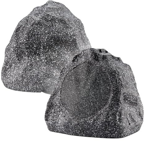 Theater Solutions 2R6G Rock - Juego de 2 Altavoces de Granito para Exteriores de 6.5 Pulgadas para terraza, Piscina, SPA, Patio, jardín, Color Gris Granito