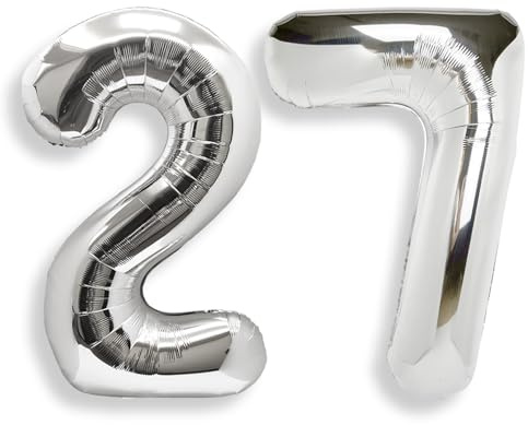 AULE Silver Number 27 Balloon 40 Inch Giant 0-60 Foil Large Balloons | Big Mylar 27 Number Balloon Helium Huge Jumbo for Happy 27th Birthday Party Anniversary Decorations Supplies
