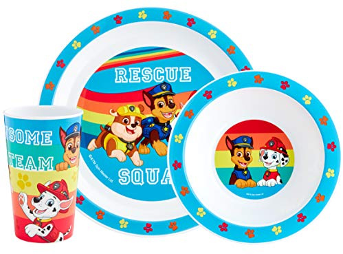 PAW Patrol Kids Tableware Set – 3 Piece Reusable PP Plate, Bowl & Cup Set for Children – Skye, Chase, Marshall, Rubble Tumbler & Dinnerware Set for Mealtimes – for 36+ Months & Up