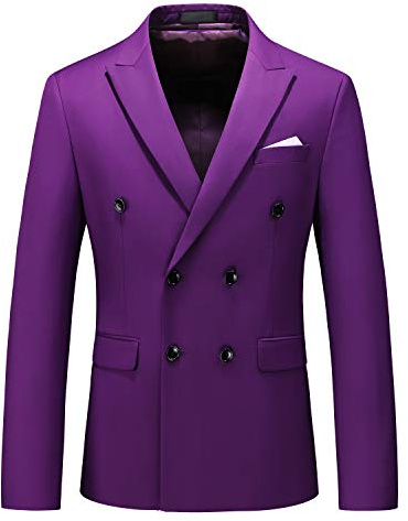 MOGU Herren-Blazer mit Doppelreiher, schlanke Passform, einfarbig, Sport-Jacke für Business, Hochzeit, Abschlussball und formelle Anlässe, Violett, 52