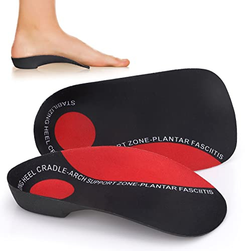 3/4 High Arch Support Shoe Inserts Insoles for Women and Men, Orthotic Insoles Support for Plantar Fasciitis, Flat Feet, Over-Pronation, Heel Pain, Heel Spur (5-8.5 UK Red&Black