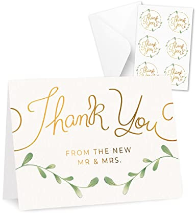 Rileys & Co Tarjetas de Agradecimiento para Boda | Detalles Boda para Invitados con Sobres y Pegatinas | Pack de 100 Tarjetas para Escribir Mensajes con Letras Doradas | Tarjetas de Gracias